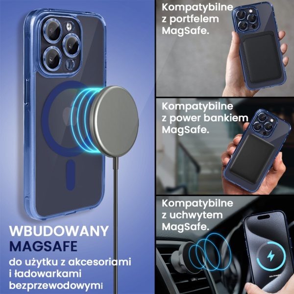 etui do iphone 15 pro max cienkie, wzmocnione, z ochroną anti shock oraz głośników, niebieskie