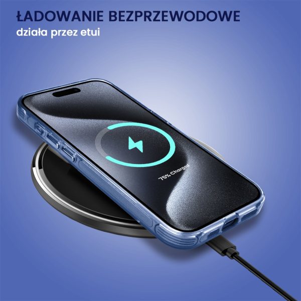 etui do iphone 15 pro max cienkie, wzmocnione, z ochroną anti shock oraz głośników, niebieskie