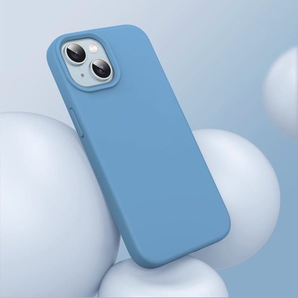 etui do iphone 15 silikonowe z mikrofibrą soft touch, niebieski
