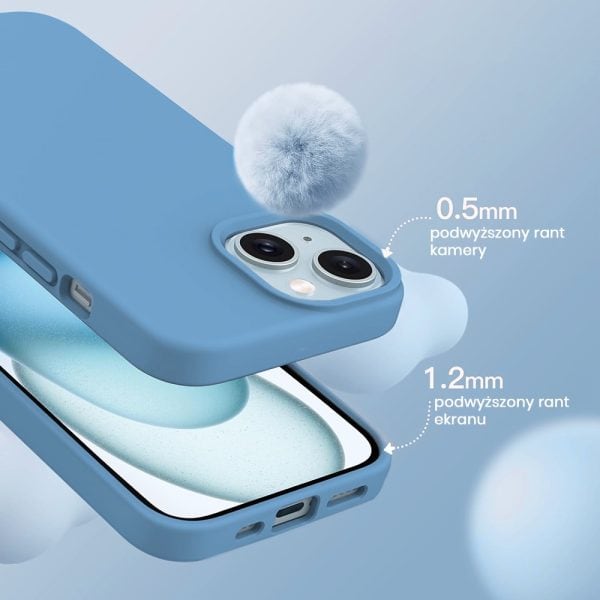 etui do iphone 15 silikonowe z mikrofibrą soft touch, niebieski