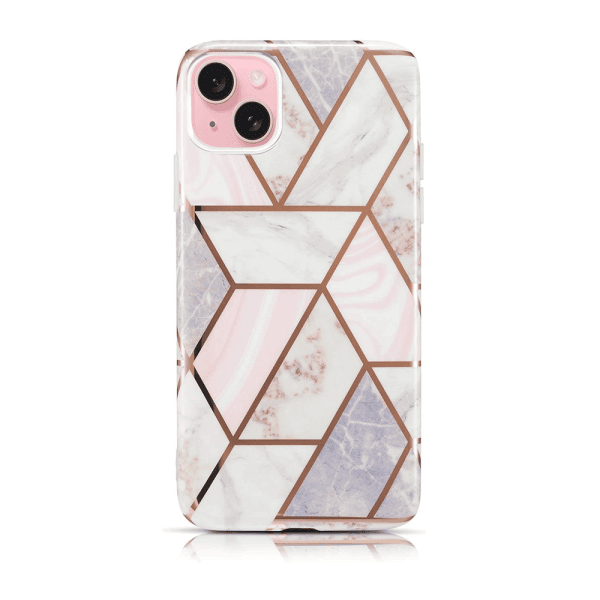 etui do iphone 15 szaro różowy marmur ze złotymi wzorami