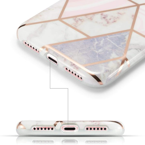 etui do iphone 15 szaro różowy marmur ze złotymi wzorami
