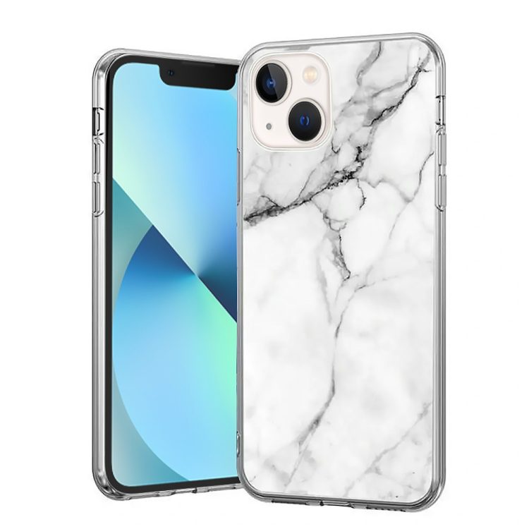 etui na iphone 13 mini marmurkowe białe