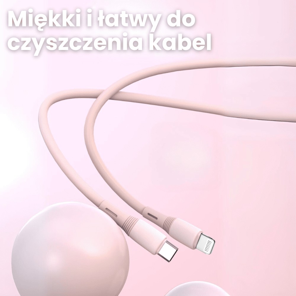 kabel usb typ c lightning, pd60w, szybkie ładowanie, 1 metr, różowy