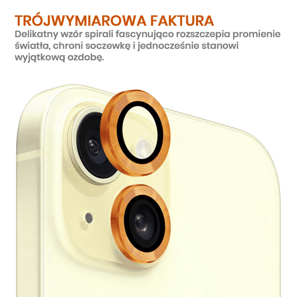 metalowa osłona obiektywów szkło na aparat iphone 15 plus, pomarańczowa