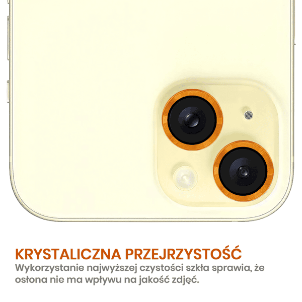 metalowa osłona obiektywów szkło na aparat iphone 15 plus, pomarańczowa