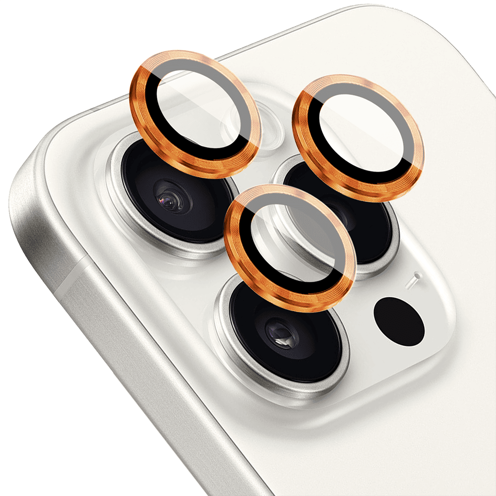 metalowa osłona obiektywów szkło na aparat iphone 15 pro, pomarańczowa