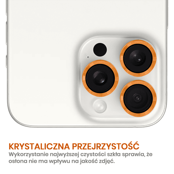 metalowa osłona obiektywów szkło na aparat iphone 15 pro, pomarańczowa