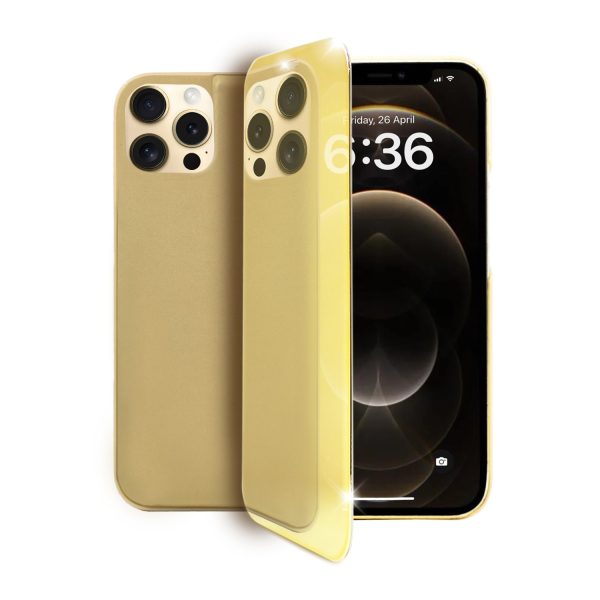 etui do iphone 12 pro mirror view zamykane typu książka, eleganckie lustrzane, złote