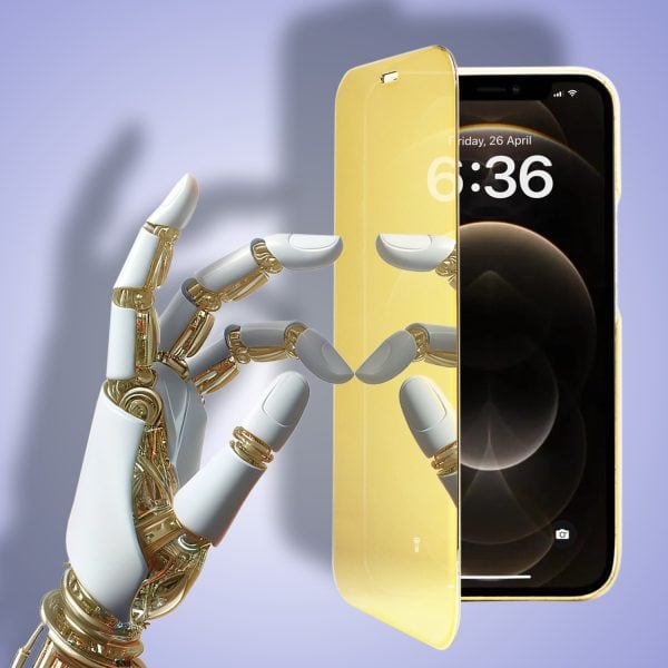 etui do iphone 12 pro mirror view zamykane typu książka, eleganckie lustrzane, złote
