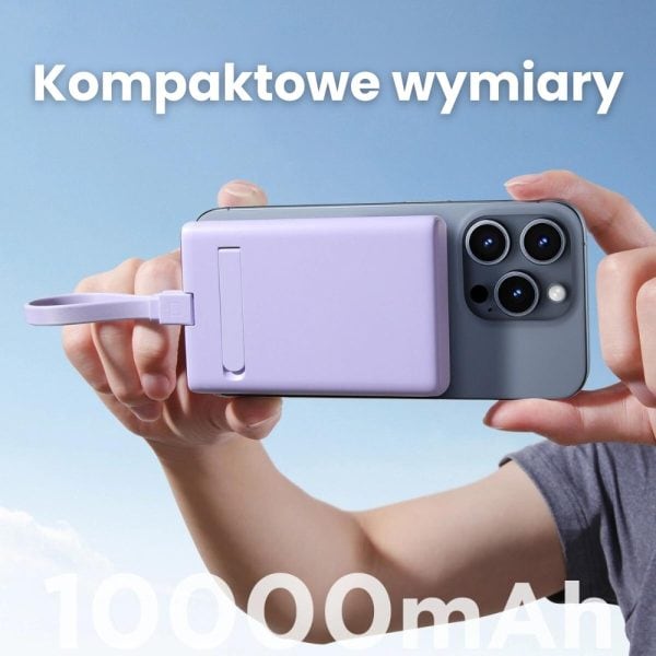 power bank akumulator magsafe do iphone 10000 mah z podstawką, 20w, fioletowy