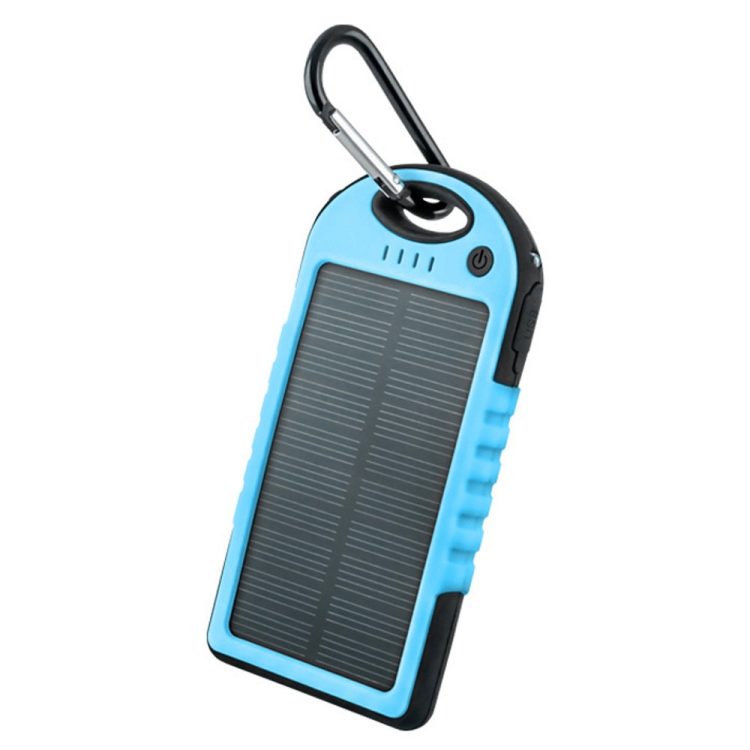 power bank solarny z latarką 5000 mah, (2x usb), niebieski