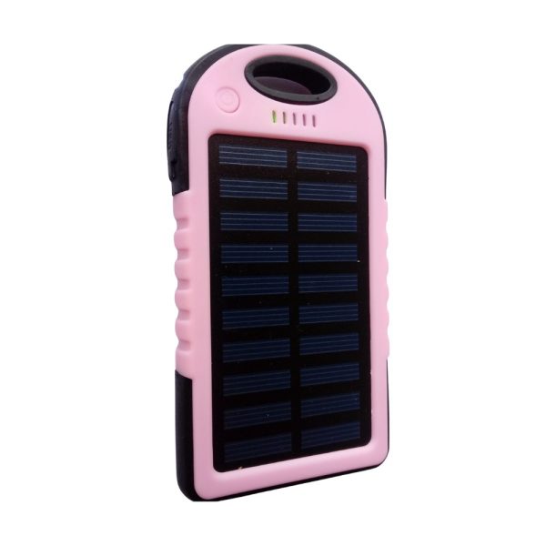 power bank solarny z latarką 5000 mah, (2x usb), różowy