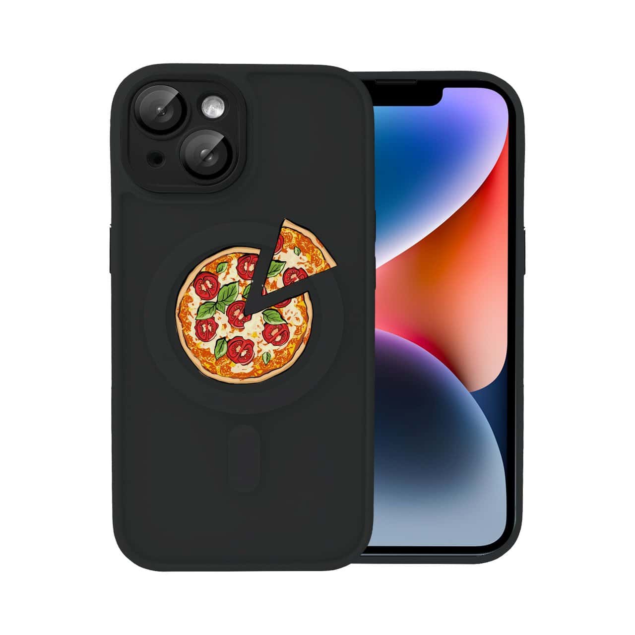 etui do iphone 14 color flush z magsafe, z osłoną aparatu, z nadrukiem pizza, czarne