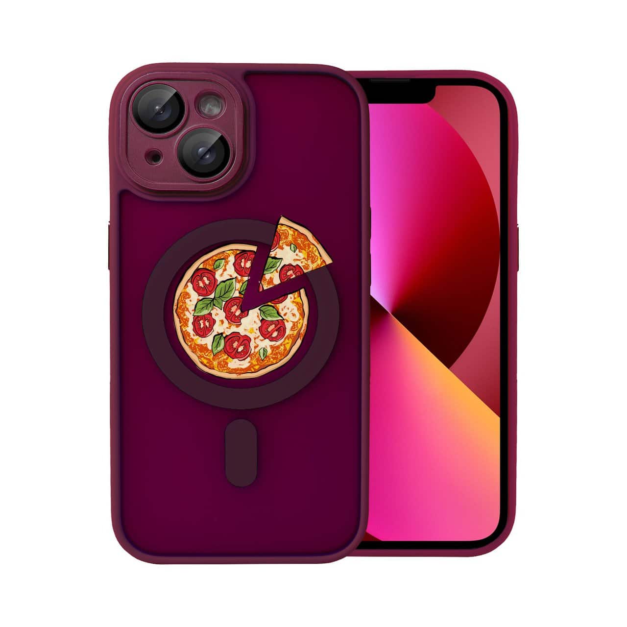 etui do iphone 14 color flush z magsafe, z osłoną aparatu, z nadrukiem pizza, wiśniowe (kopia)