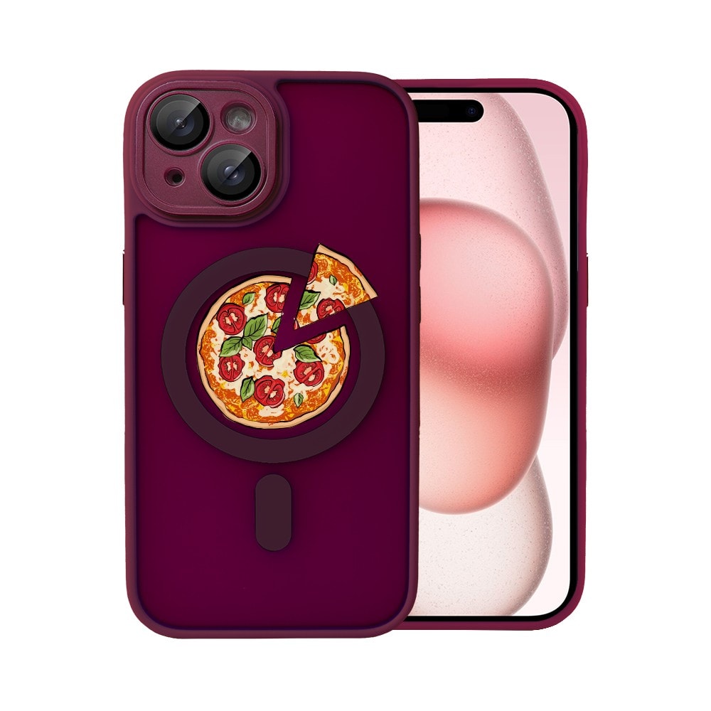 etui do iphone 15 color flush z magsafe, z osłoną aparatu, z nadrukiem pizza, wiśniowe