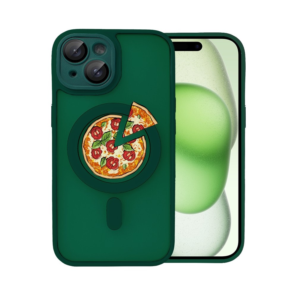 etui do iphone 15 color flush z magsafe, z osłoną aparatu, z nadrukiem pizza, ciemna zieleń
