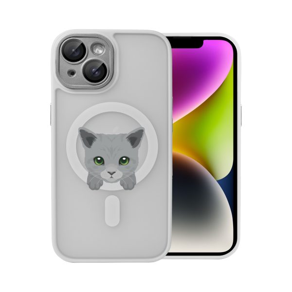 etui do iphone 14 color flush z magsafe, z osłoną aparatu, kot brytyjski, tytanowe
