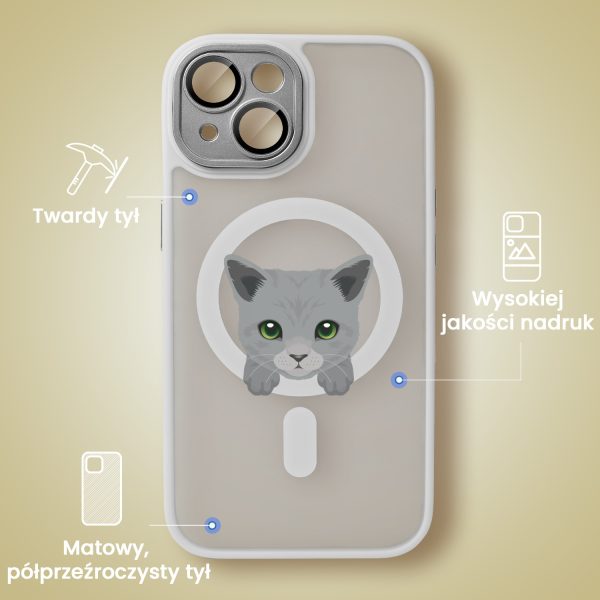etui do iphone 14 color flush z magsafe, z osłoną aparatu, kot brytyjski, tytanowe