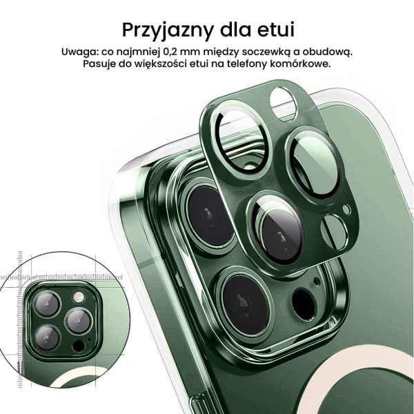 iphone 13 pro max gładka metalowa osłona na cały aparat, wbudowane szkła 9h, głęboka czerń, zielona