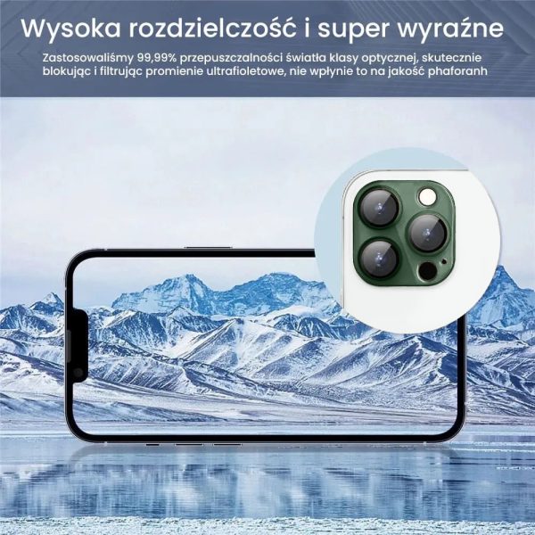 iphone 14 pro max gładka metalowa osłona na cały aparat, wbudowane szkła 9h, głęboka czerń, zielona