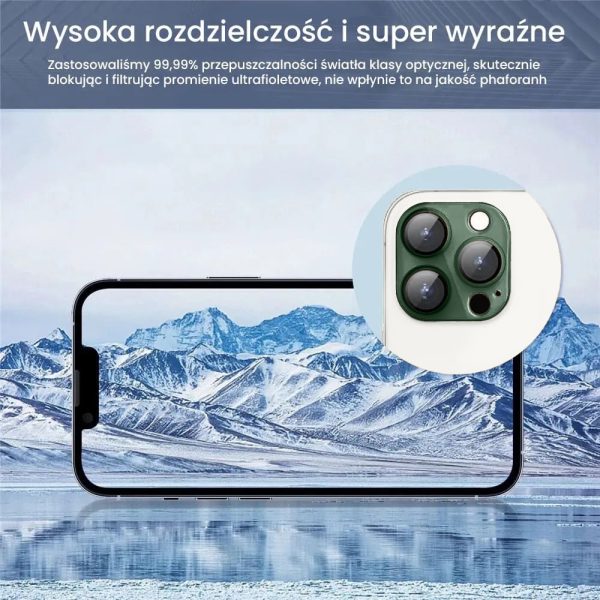 iphone 15 pro max gładka metalowa osłona na cały aparat, wbudowane szkła 9h, zielona