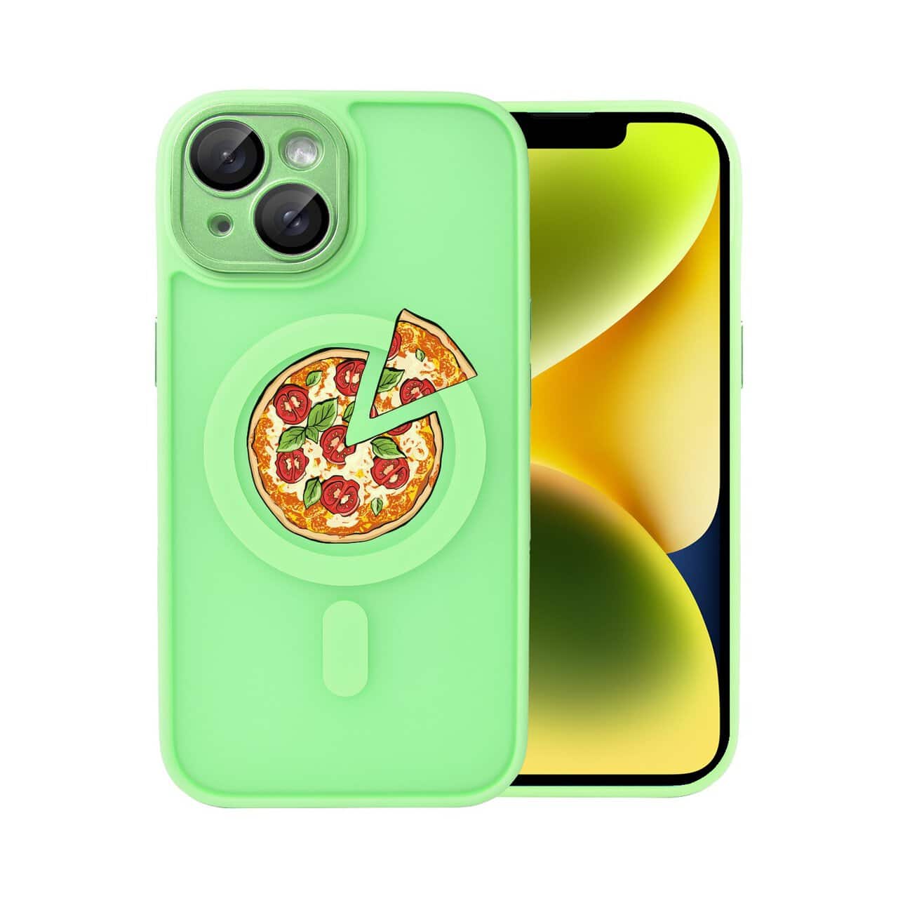 etui do iphone 15 plus color flush z magsafe, z osłoną aparatu, z nadrukiem pizza, jasna zieleń (kopia)