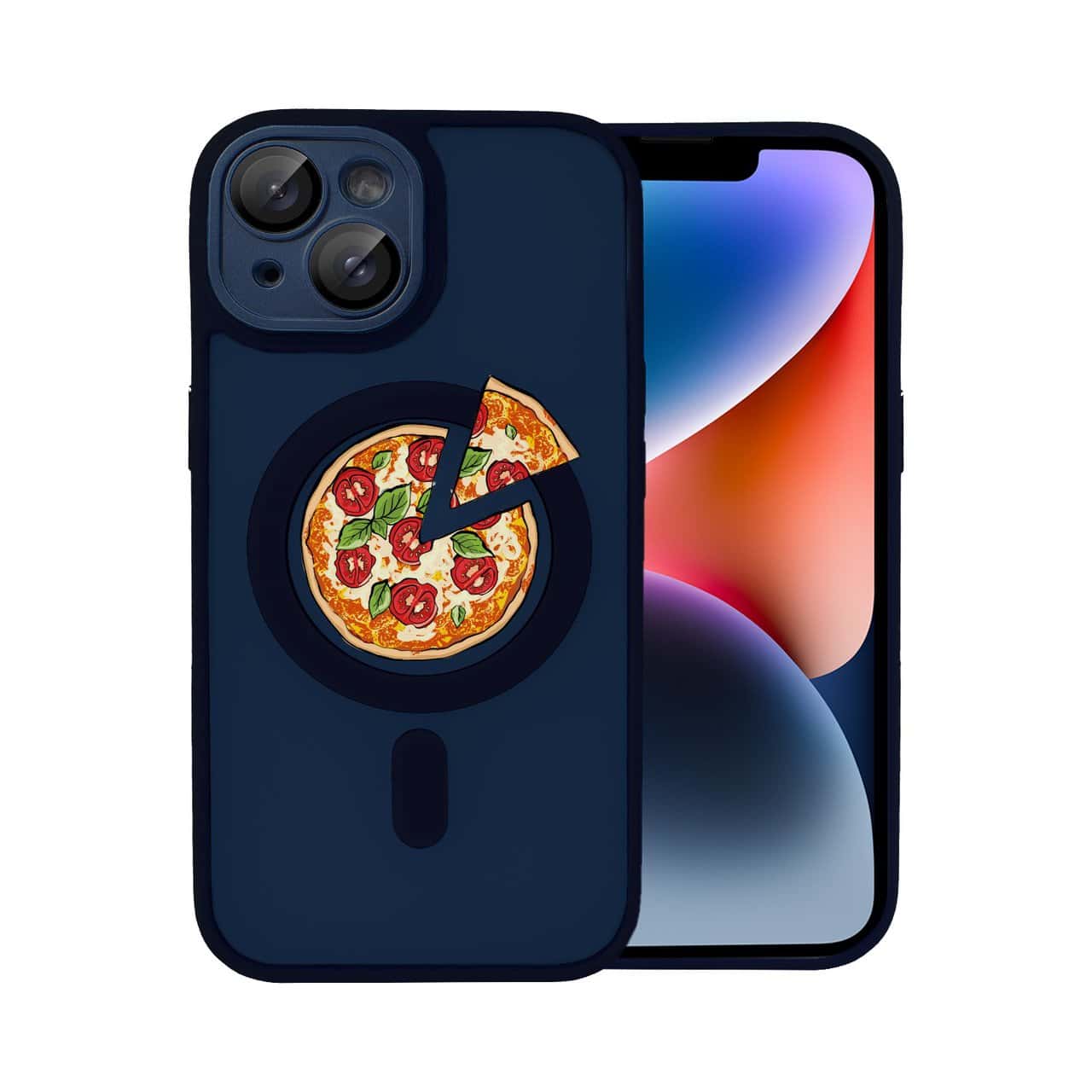 etui do iphone 15 plus color flush z magsafe, z osłoną aparatu, z nadrukiem pizza, granatowe (kopia)