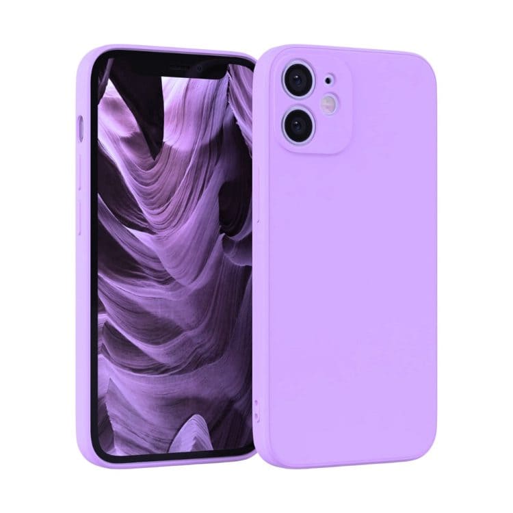 etui do iphone 12 mini silikonowe z mikrofibrą soft touch z osłoną na aparat, liliowe