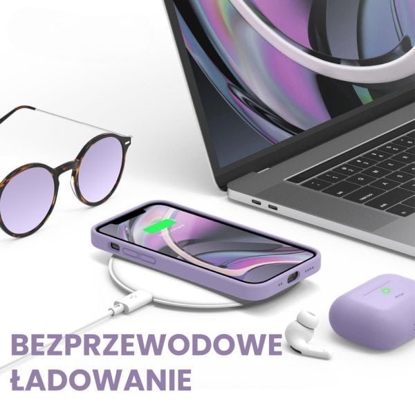 etui do iphone 12 silikonowe z mikrofibrą soft touch, liliowe