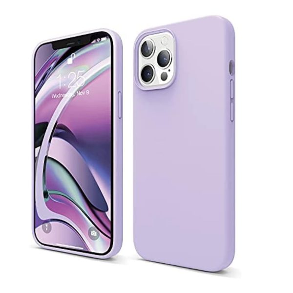 etui do iphone 12 pro silikonowe z mikrofibrą soft touch, liliowe