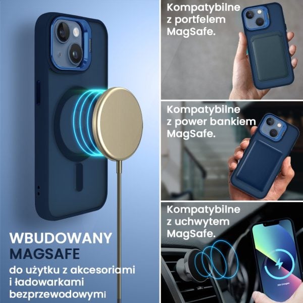 etui do iphone 13 arctic stand, półprzeźroczyste, z osłoną aparatu i podstawką, głęboki niebieski