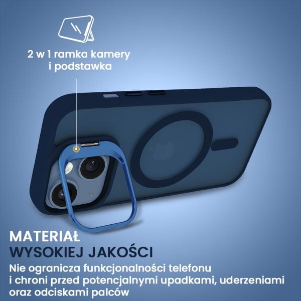 etui do iphone 13 arctic stand, półprzeźroczyste, z osłoną aparatu i podstawką, głęboki niebieski