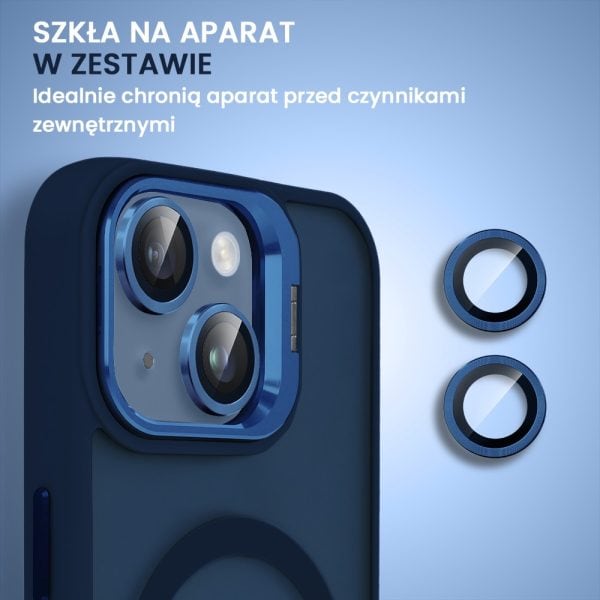 etui do iphone 13 arctic stand, półprzeźroczyste, z osłoną aparatu i podstawką, głęboki niebieski