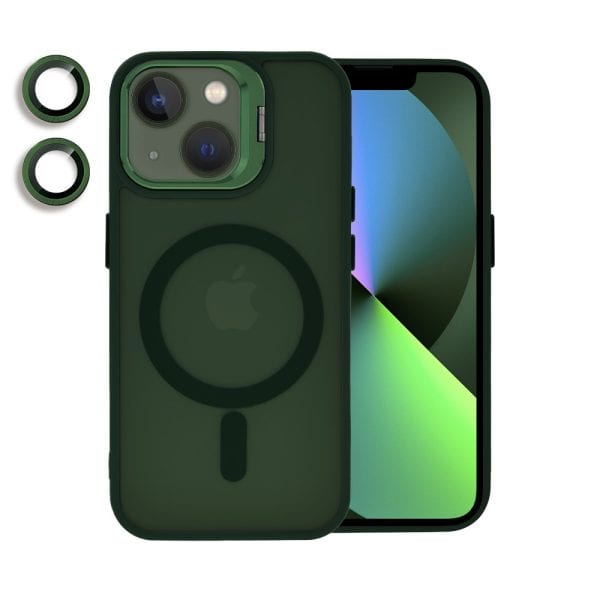 etui do iphone 13 arctic stand, półprzeźroczyste, z osłoną aparatu i podstawką, zielone