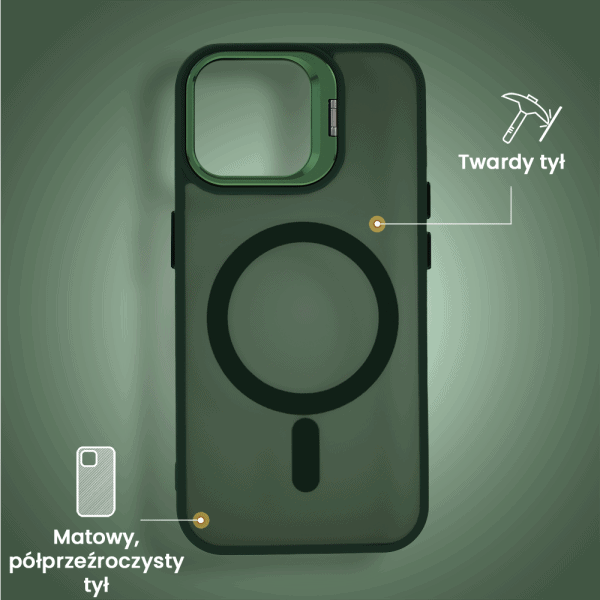etui do iphone 13 arctic stand, półprzeźroczyste, z osłoną aparatu i podstawką, zielone