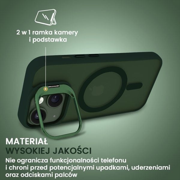 etui do iphone 13 arctic stand, półprzeźroczyste, z osłoną aparatu i podstawką, zielone