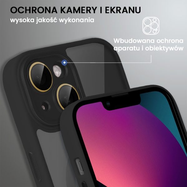 etui do iphone 13 magsafe hybrid color cienkie z kolorową ramką i ochroną aparatu, czarne