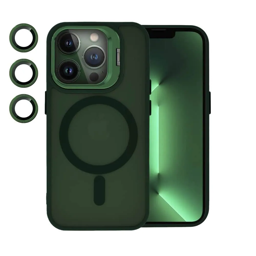 etui do iphone 13 pro max arctic stand, półprzeźroczyste, z osłoną aparatu i podstawką, zielone