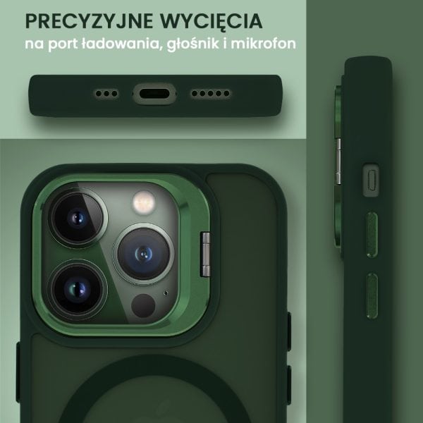 etui do iphone 13 pro max arctic stand, półprzeźroczyste, z osłoną aparatu i podstawką, zielone