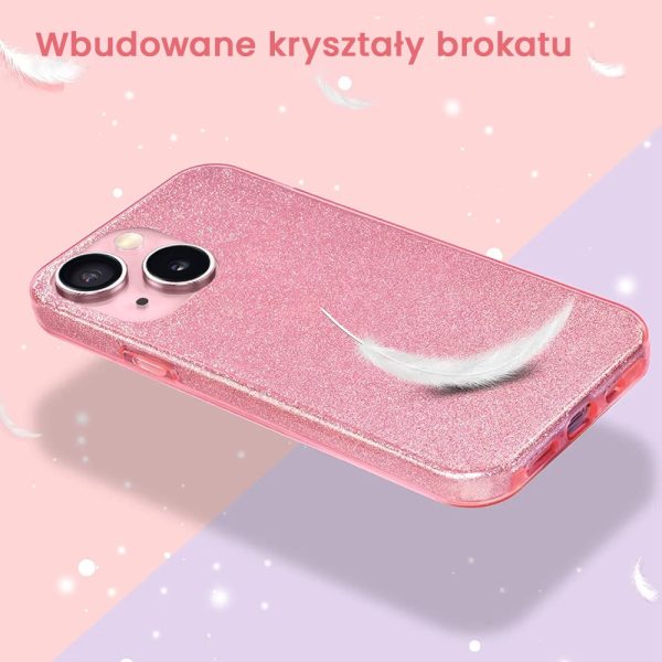 etui do iphone 13, brokatowe, silikonowe, różowe