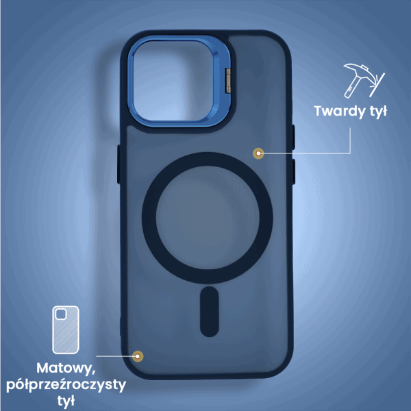 etui do iphone 14 arctic stand, półprzeźroczyste, z osłoną aparatu i podstawką, głęboki niebieski