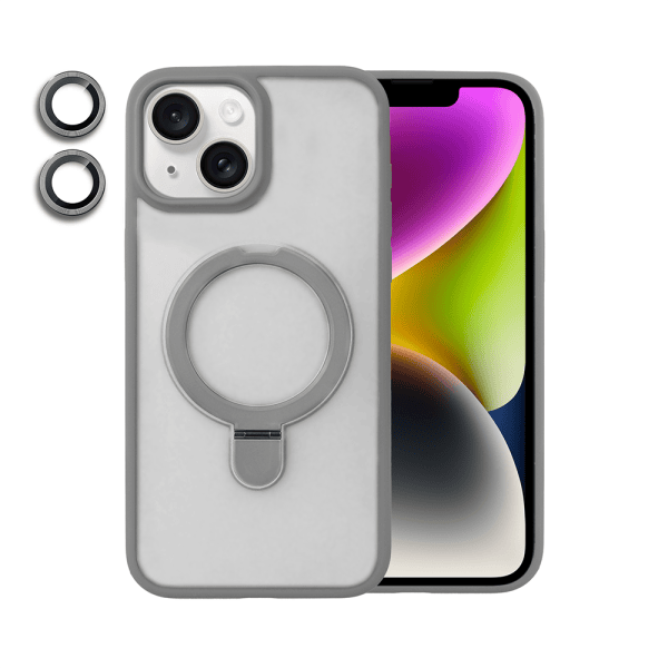 etui do iphone 14 frosted armor stand 3w1 z podstawka i ochrona aparatu, szare