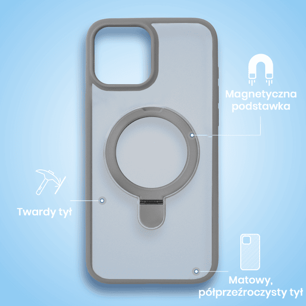 etui do iphone 14 frosted armor stand 3w1 z podstawka i ochrona aparatu, szare