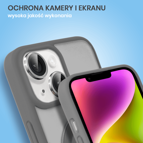 etui do iphone 14 frosted armor stand 3w1 z podstawka i ochrona aparatu, szare