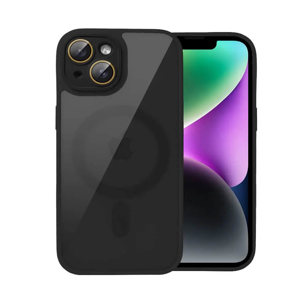 etui do iphone 14 magsafe hybrid color cienkie z kolorową ramką i ochroną aparatu, czarne