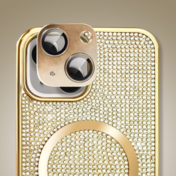 etui do iphone 14 magsafe tresury case, diamentowe, z błyszczącą ramką, złote
