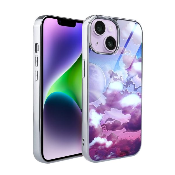 etui do iphone 14, silver glass, szklany tył, chmurki, srebrne (kopia)