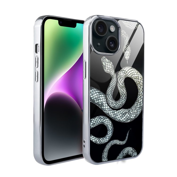 etui do iphone 14, golden glass, szklany tył, węże ze złotem, złote (kopia)