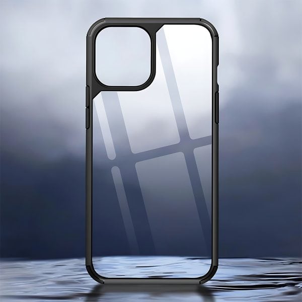 etui do iphone 14, przeźroczyste, matowe boki, twardy tył, czarne